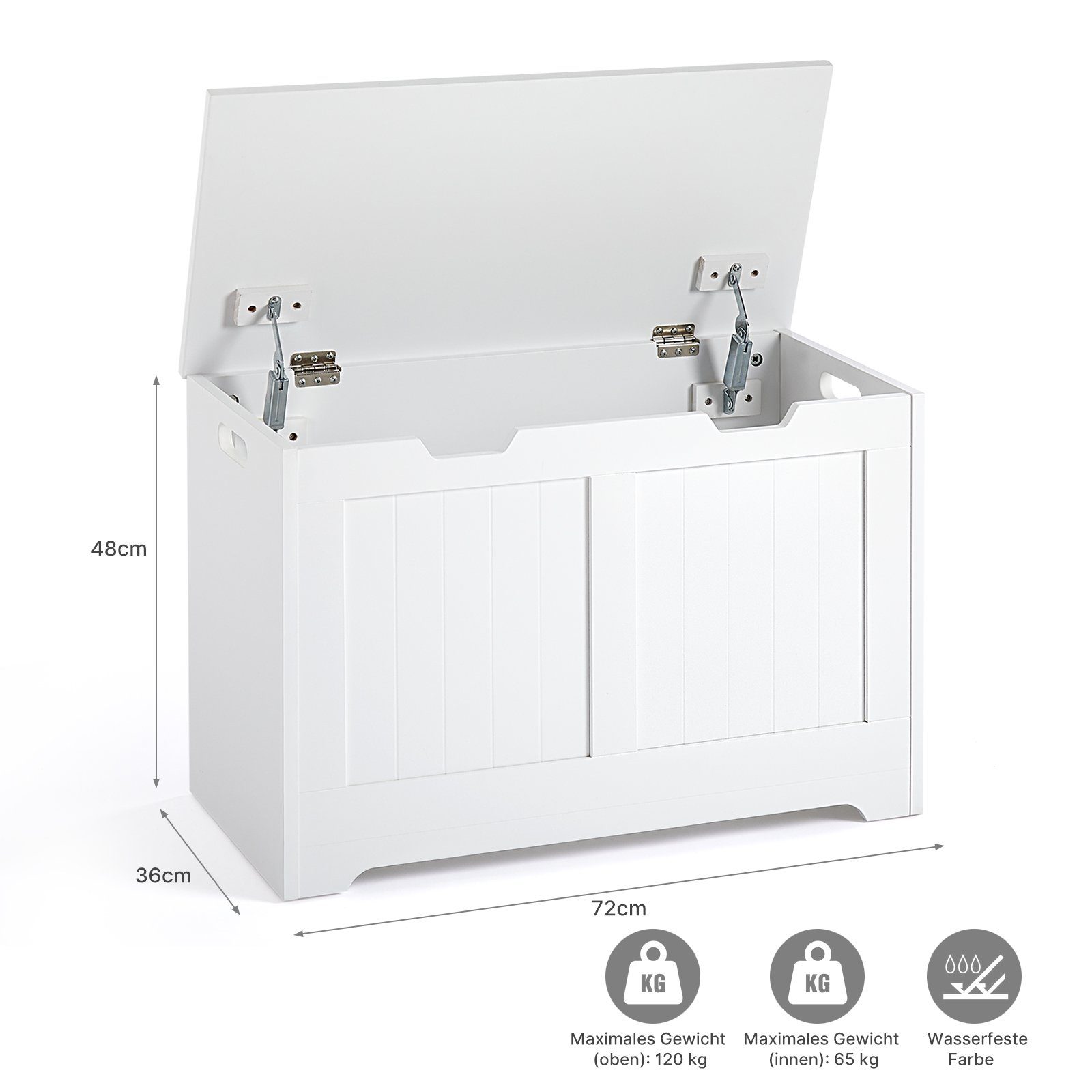 Meerveil Badkommode Badezimmerschrank, Spielzeugkiste, Sitztruhe, Sitzbank, Sitzhocker, 72 x 48 x 36 cm, Weiß