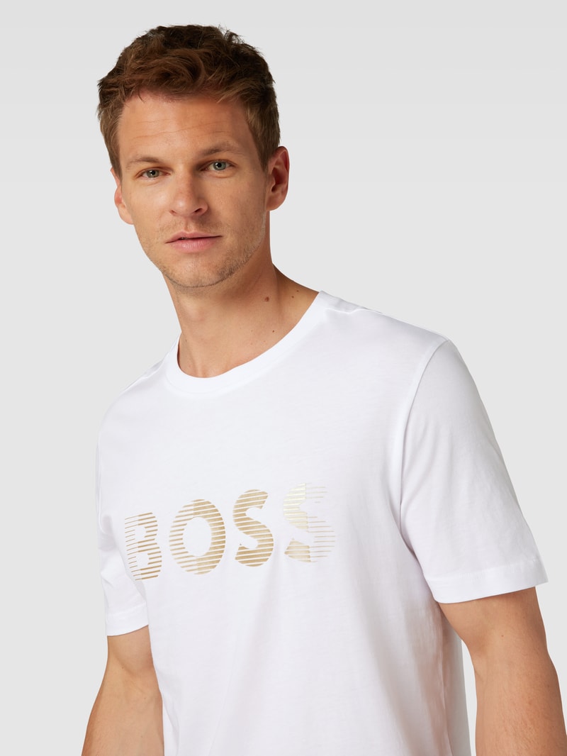 T-Shirt mit Label-Print in weiß