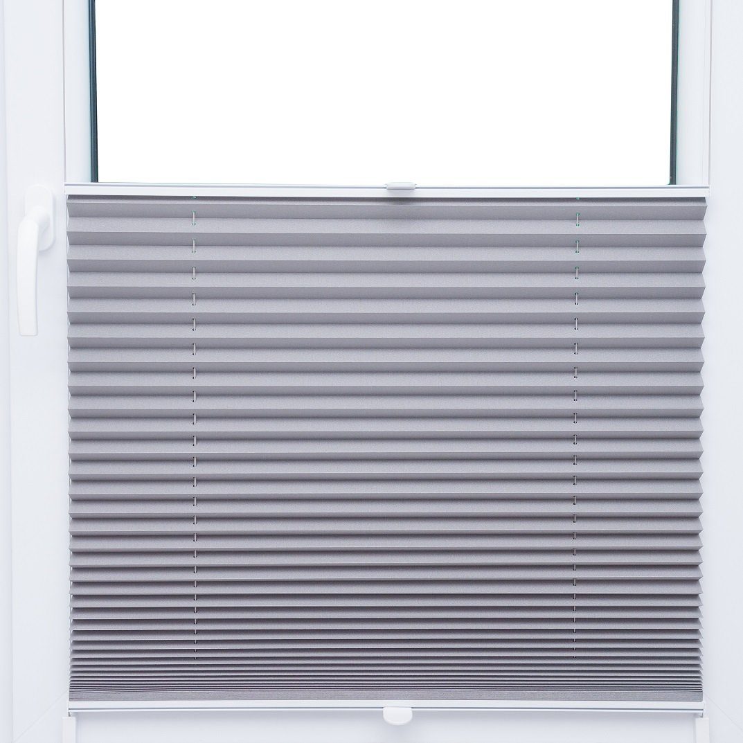 Plissee Black Out Plissee 125x120 cm hellgrau silber metallic 100% Verdunkelnd, KS Handel 24
