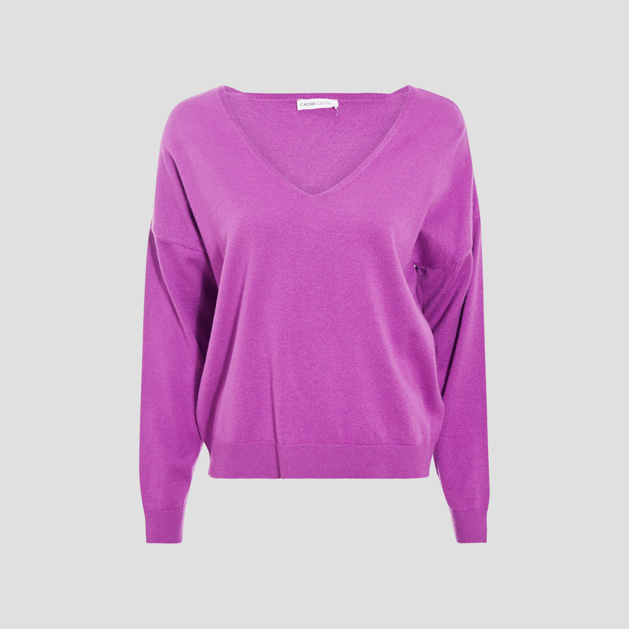 Pull avec col en V violet femme | Cache Cache