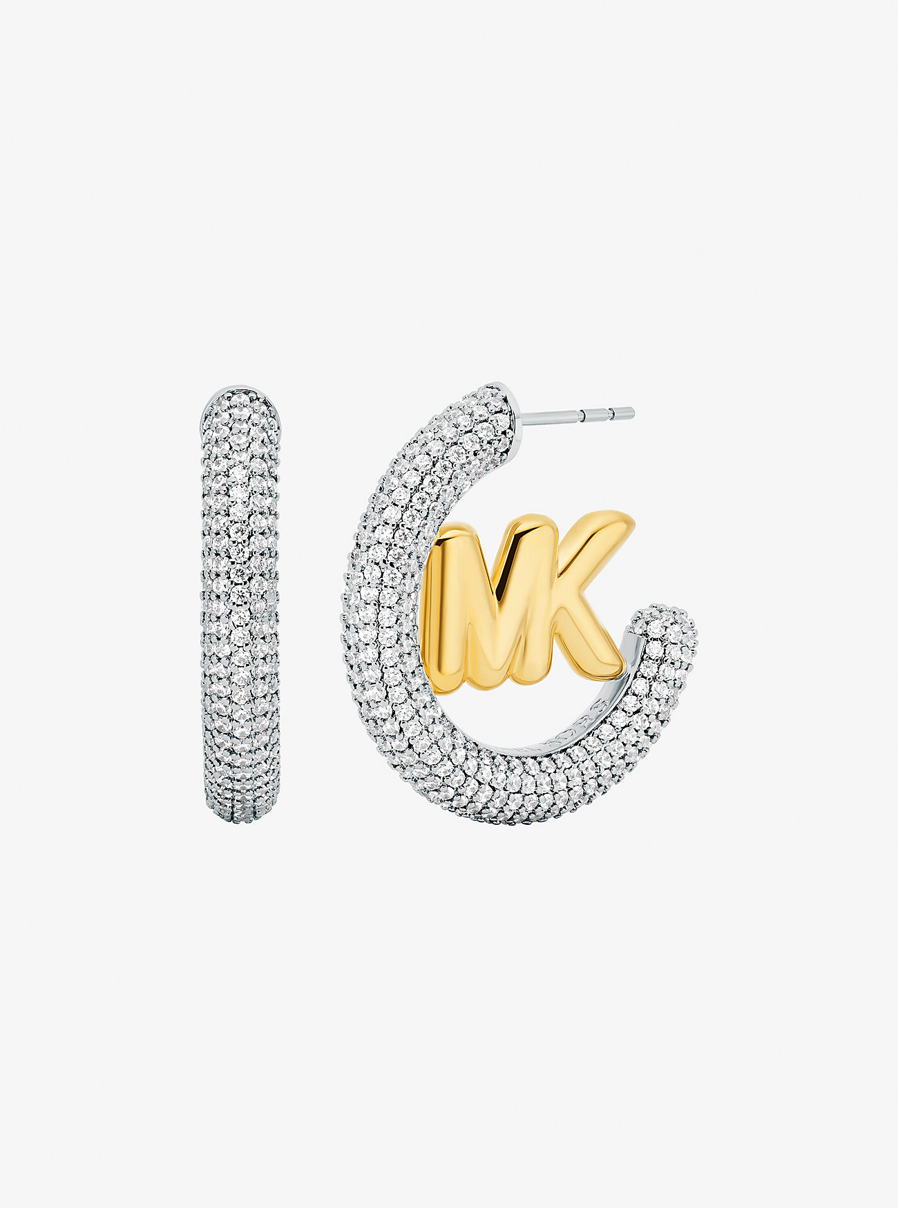 Store Pavé Logo Charm Tofargede Hoop Øredobber - TO TONE