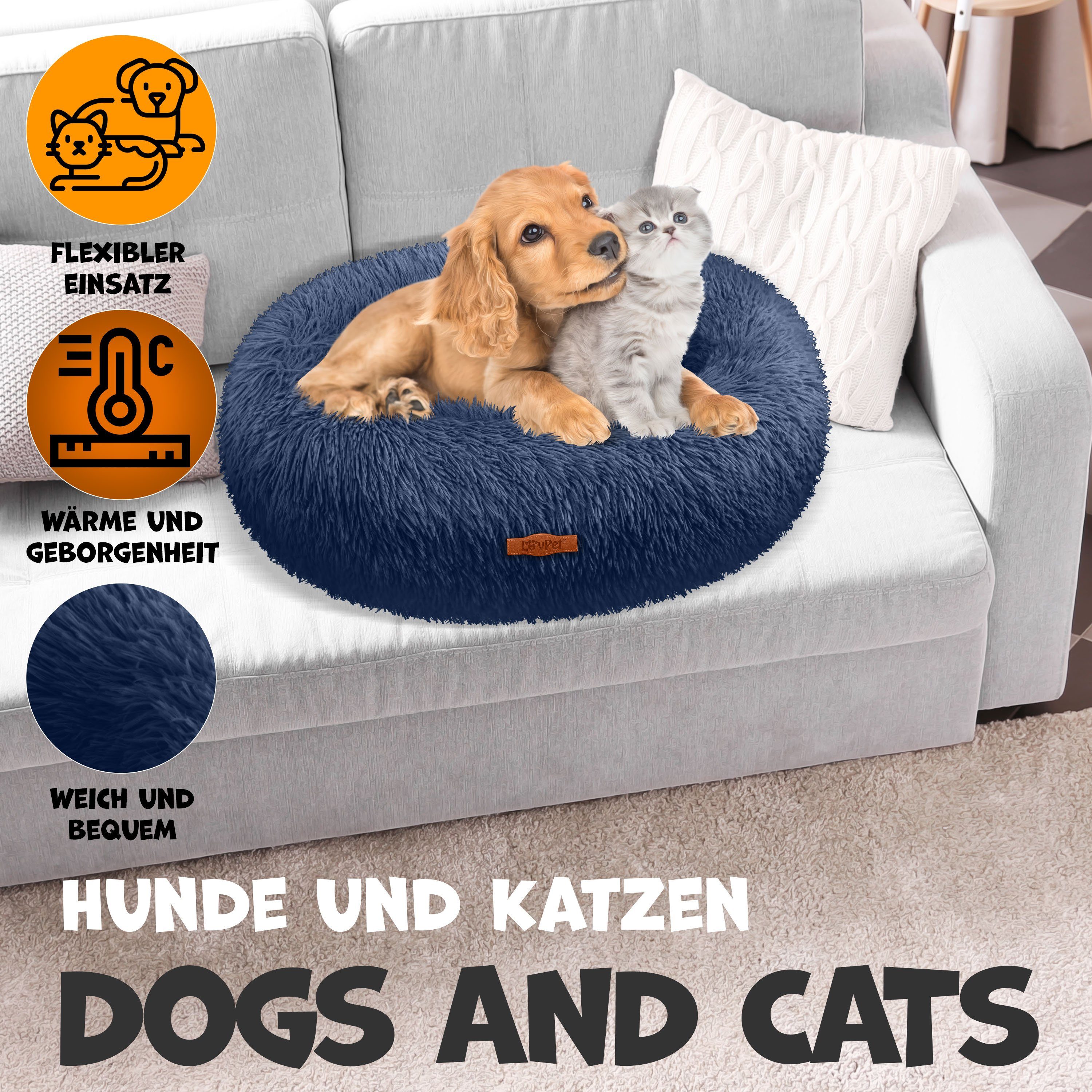 Lovpet Tierbett, Hundebett Hundekissen Katzenbett Bagel, Waschbar, Inkl. Napf