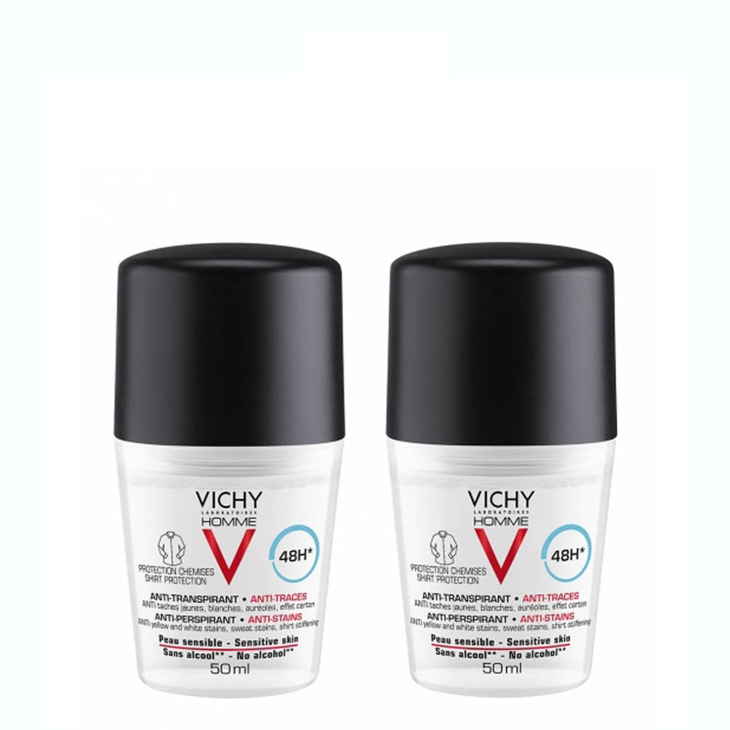 Vichy Vichy Homme Anti-Transpirant 48h Anti-Traces Roll-On 2x50 ml