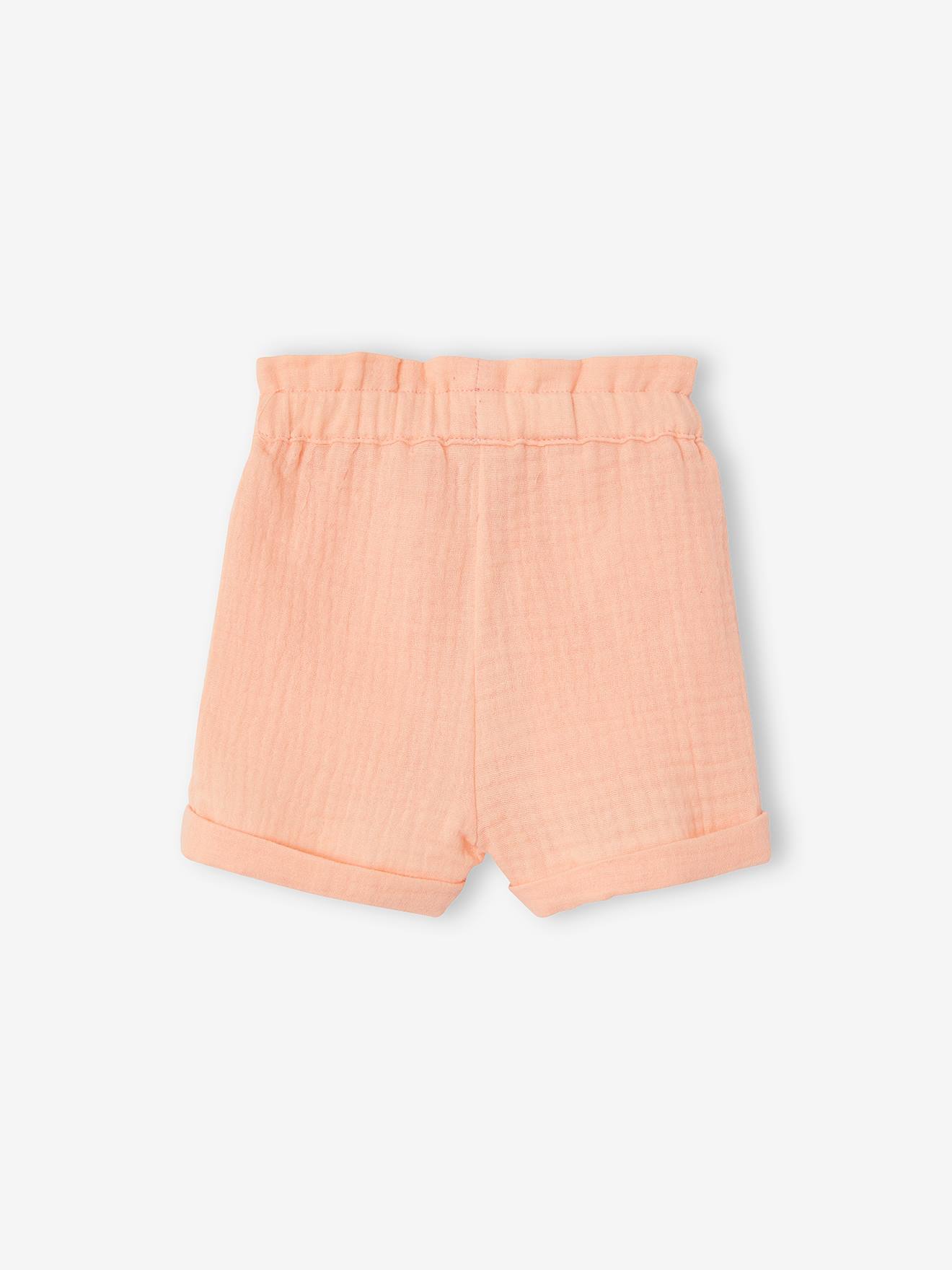 Short taille élastiquée bébé en gaze de coton abricot