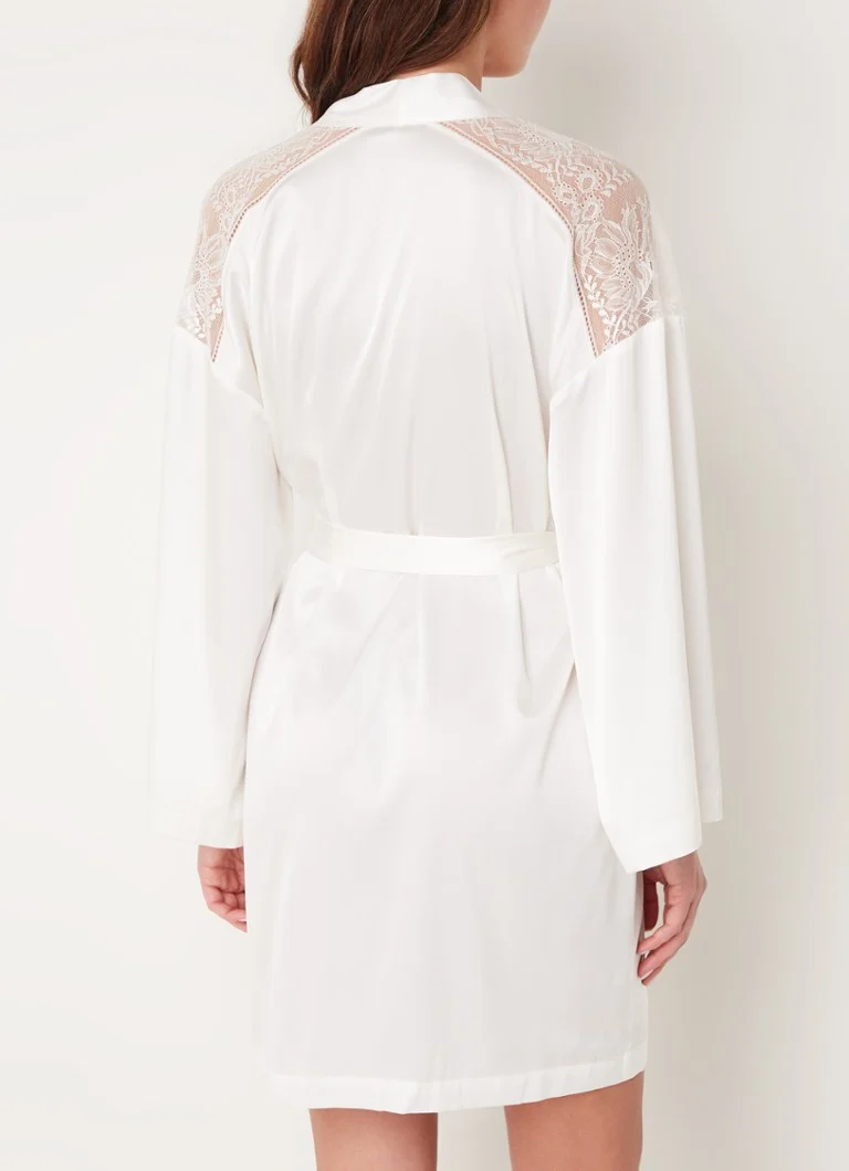 Kimono Aubade Midnight Whisper ze směsi hedvábí s krajkou