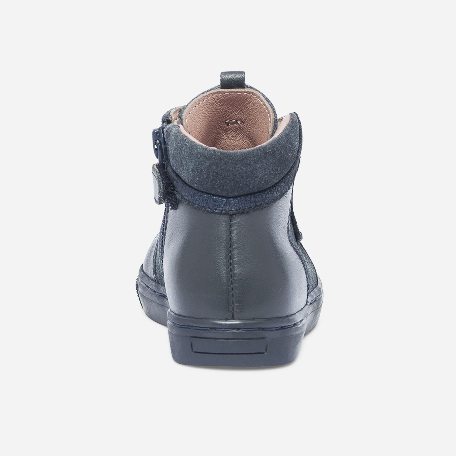 Boots à lacet bleu marine en cuir et cuir velours