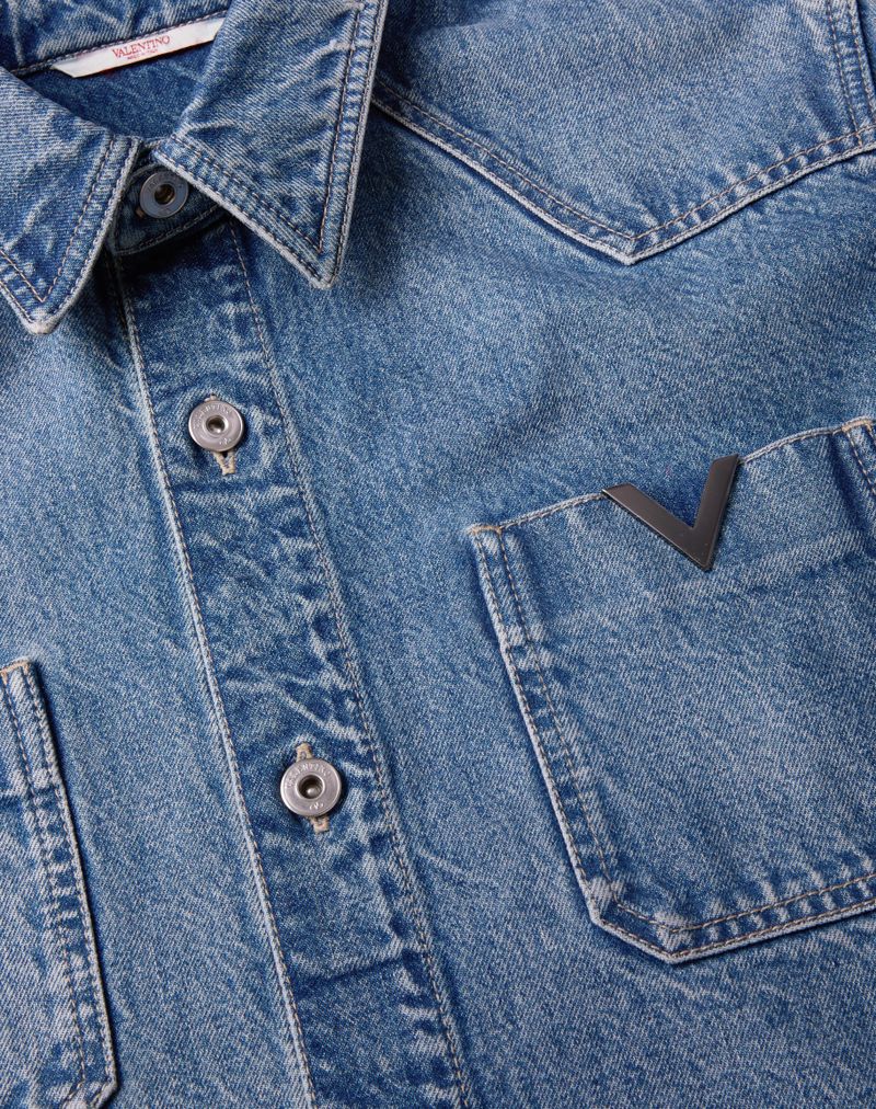 Denimskjorte med metallisk V-detalje