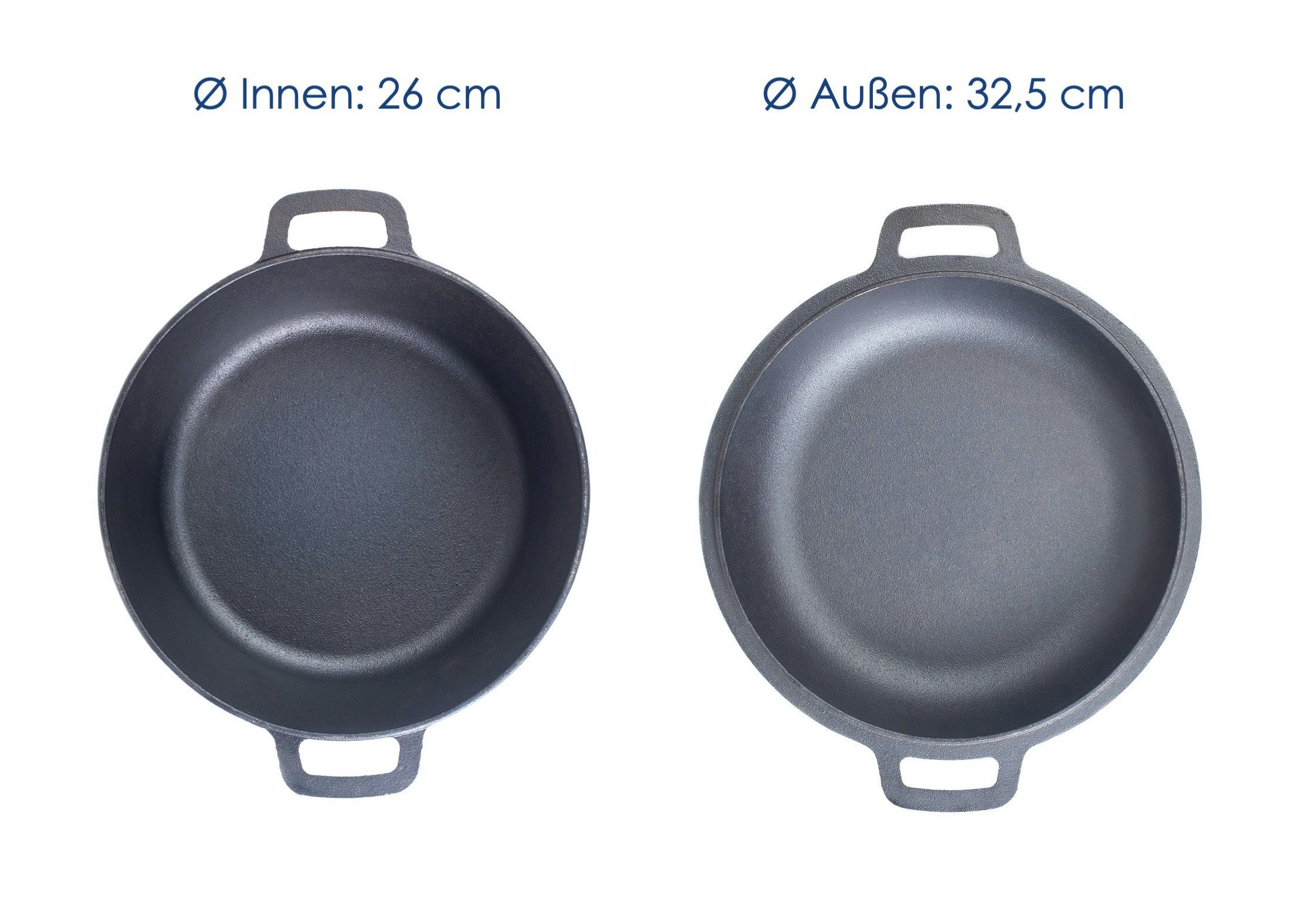 Hanseküche Grilltopf Gusseisen Topf – Eingebrannter Topf zum Brotbacken - Ø 26 cm, Gusseisen (2in1 Topf, 1-tlg., Topf und Deckel), Induktionsgeeignet, Temperaturbeständig, bis 400 Grad Celsius