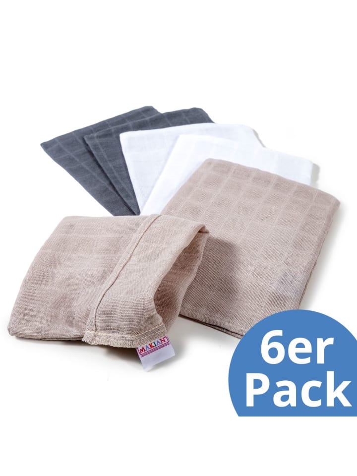 Makian Mull-Waschhandschuh 6er Pack 15 x 20 cm - Graphit / in beige,grau günstig kaufen onesize