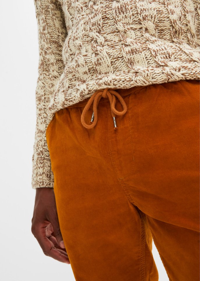 Regular Fit Cord-Schlupfhose in leicht verkürzter Länge, Straight