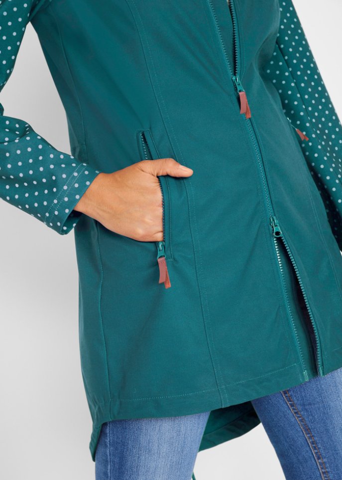 Bedruckte Softshelljacke, schlanker Schnitt, wasserabweisend
