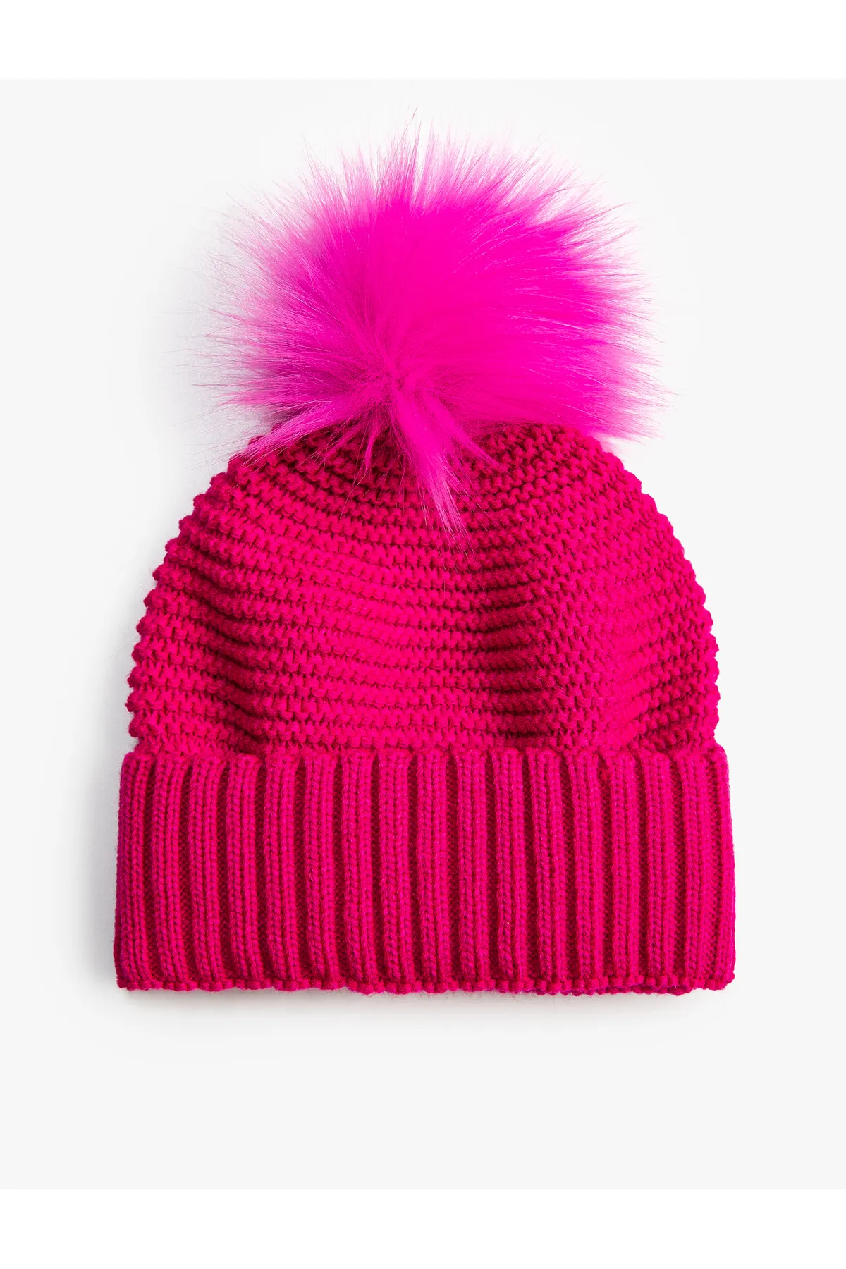 Koton  Elastische Strickmütze mit Pompom-Detail aus Kunstfell
