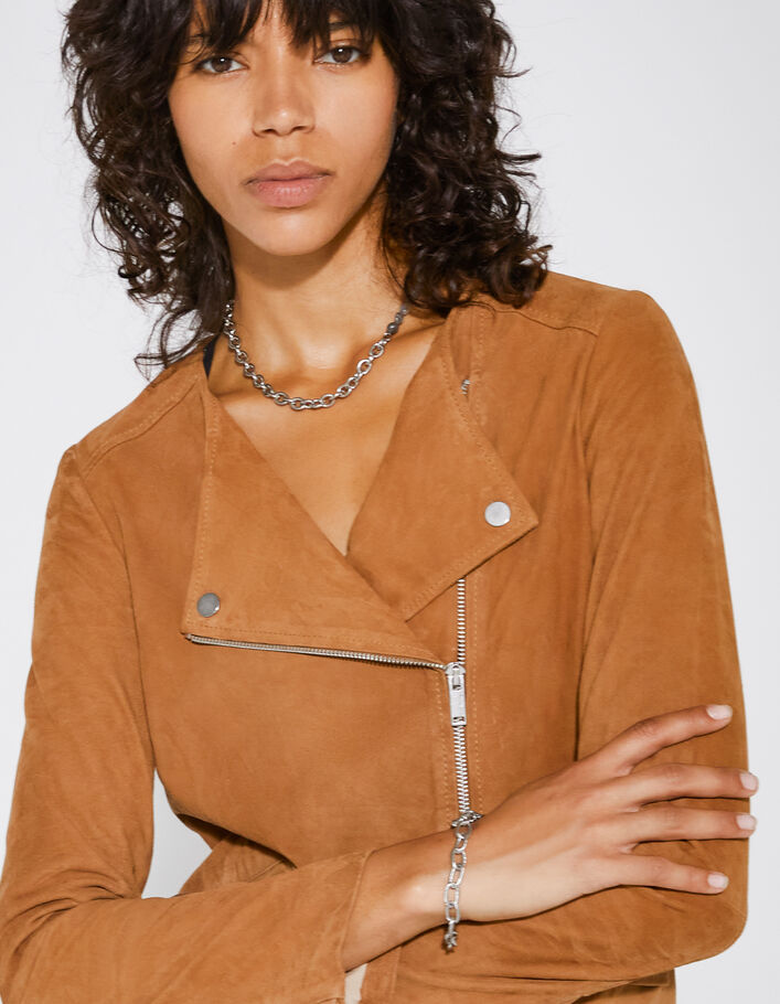 Blouson en cuir cognac femme
