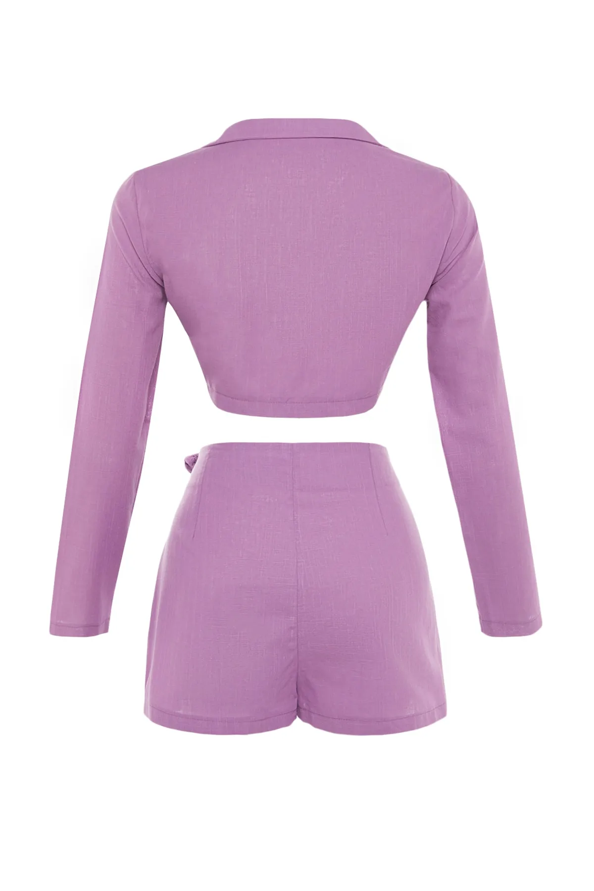 Trendyol Collection  Lilafarbenes, gewebtes, gebundenes Set aus Bluse, Shorts und Rock aus 100 % Baumwolle TBESS22AU0045