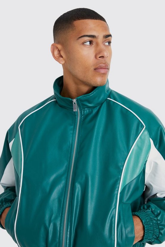 Kastige PU-Bomberjacke
