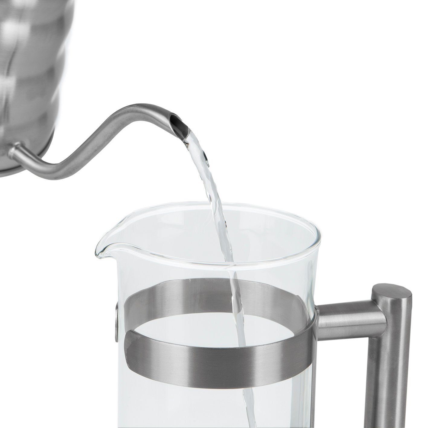 BEEM Kaffeebereiter French Press Kaffeepresse, 1l Kaffeekanne, Camping, Outdoor, Glas & Edelstahl, hitzebeständige Borosilitglas
