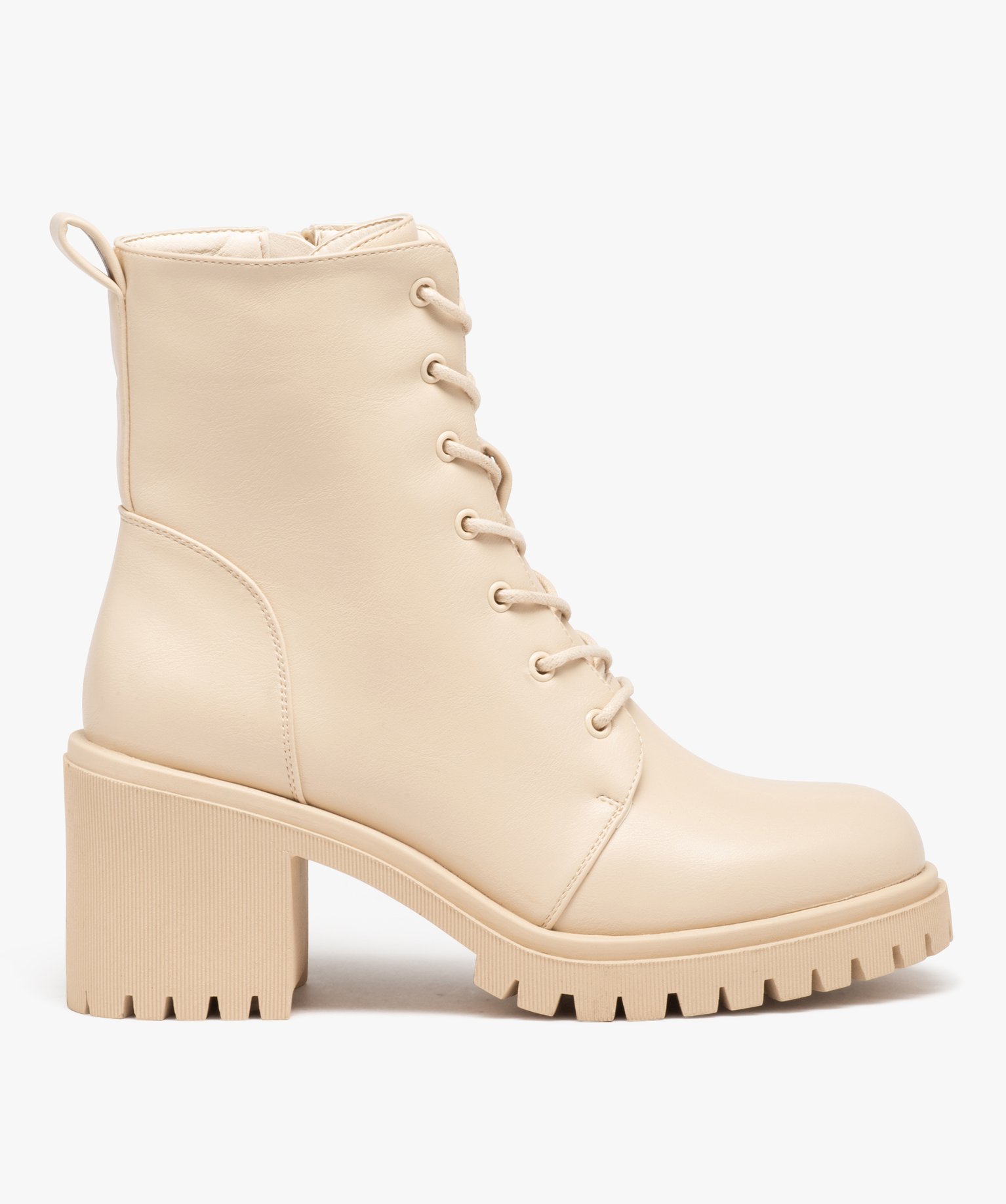 Boots à talon et épaisse semelle crantée femme beige | GEMO