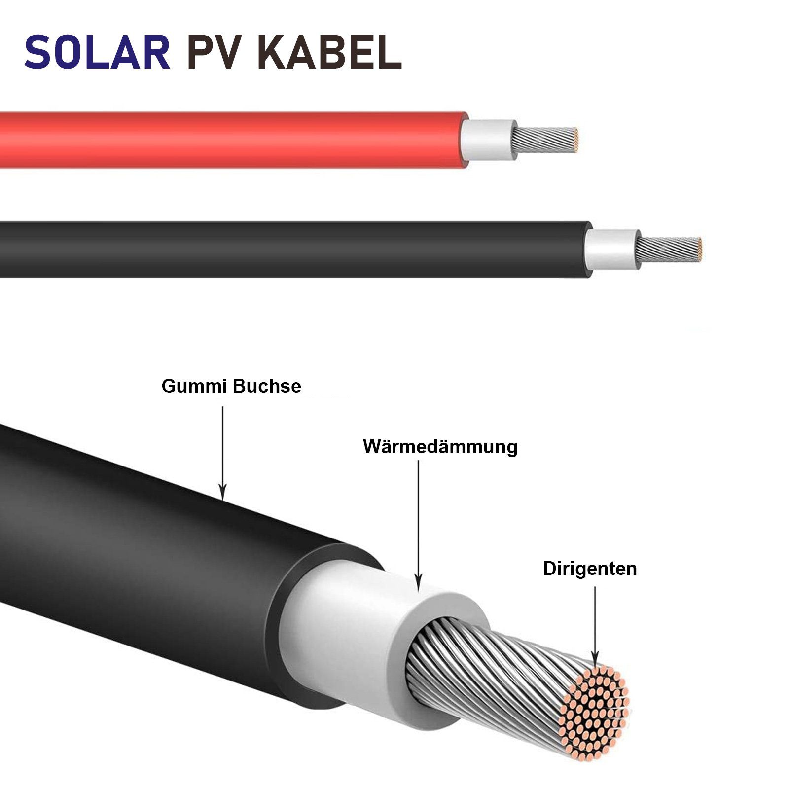GLIESE Solaranlage 1paar 6mm2 rot + schwarz Solarkabel 32.8-49m mit Stecker, (1 Paar Solarkabel)