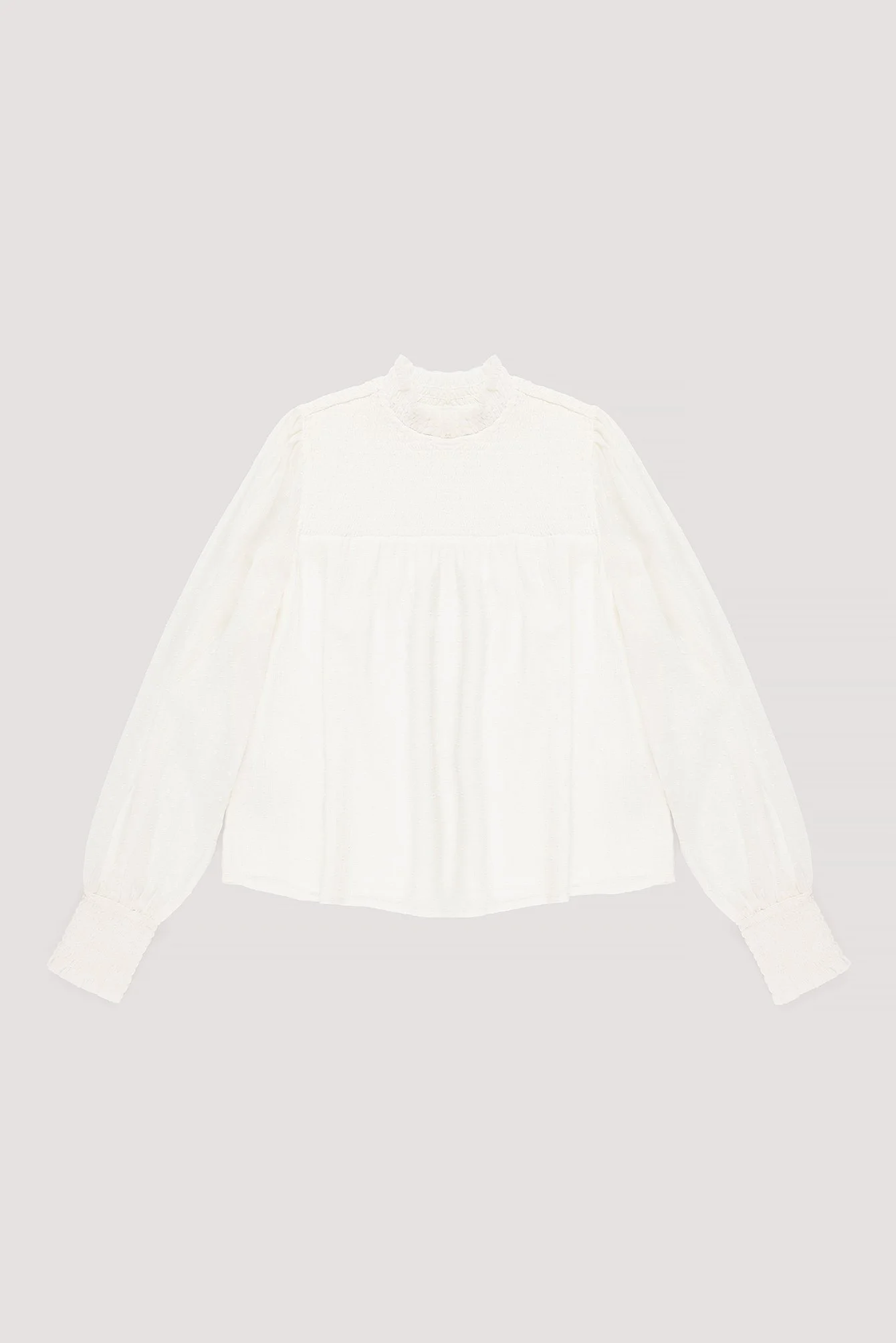 Recycelte ratière Smocked Rüschenausschnitt Bluse