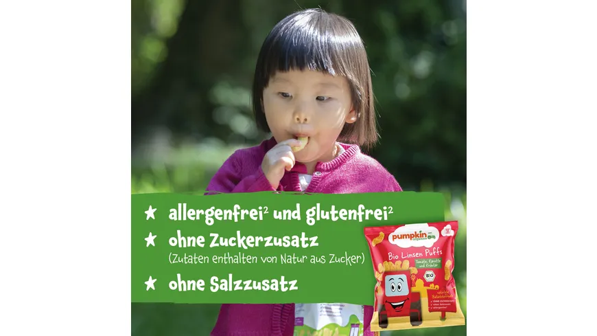 pumpkin organics Bio Linsen Puffs mit Tomate, Karotte & Kräutern 20 g