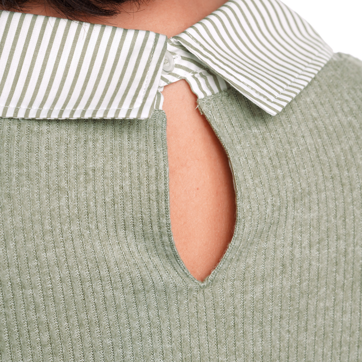Damen Rippstrickpullover mit Bluseneinsatz