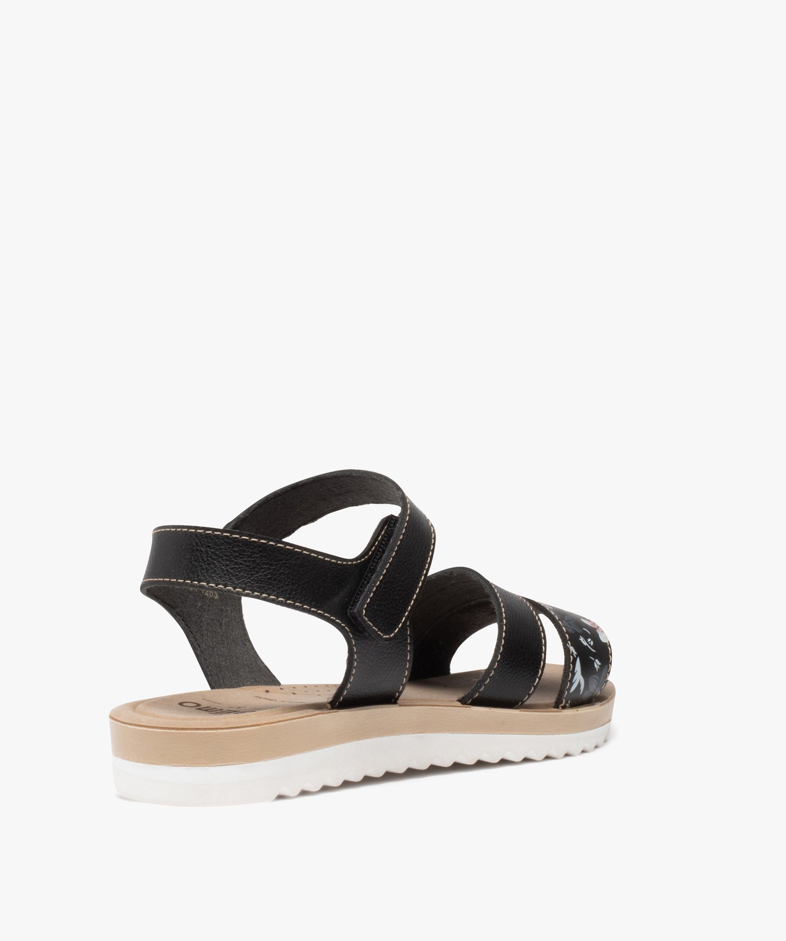 Sandales femme à motif floral et bride à scratch noir | GEMO