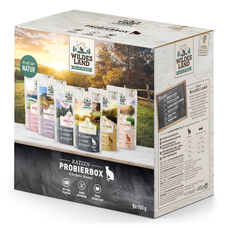 Probierpaket Wildes Land Cat 8 x 100 g zu TOP-Preisen | bitiba %