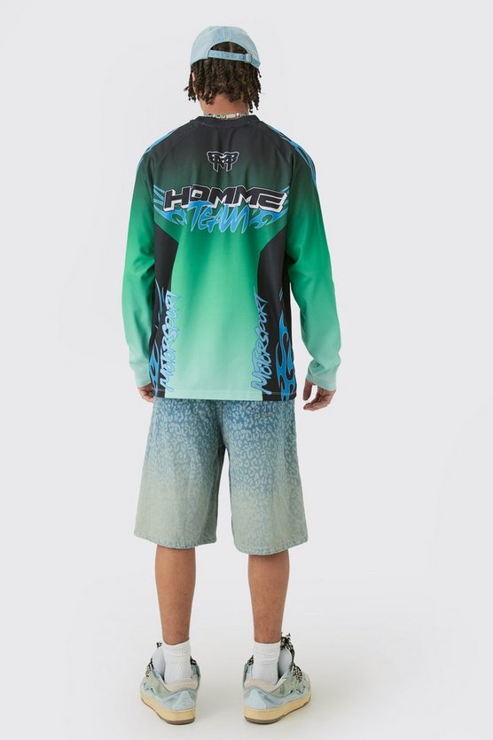 Langärmliges Oversize Oberteil mit Motorsport Homme Print