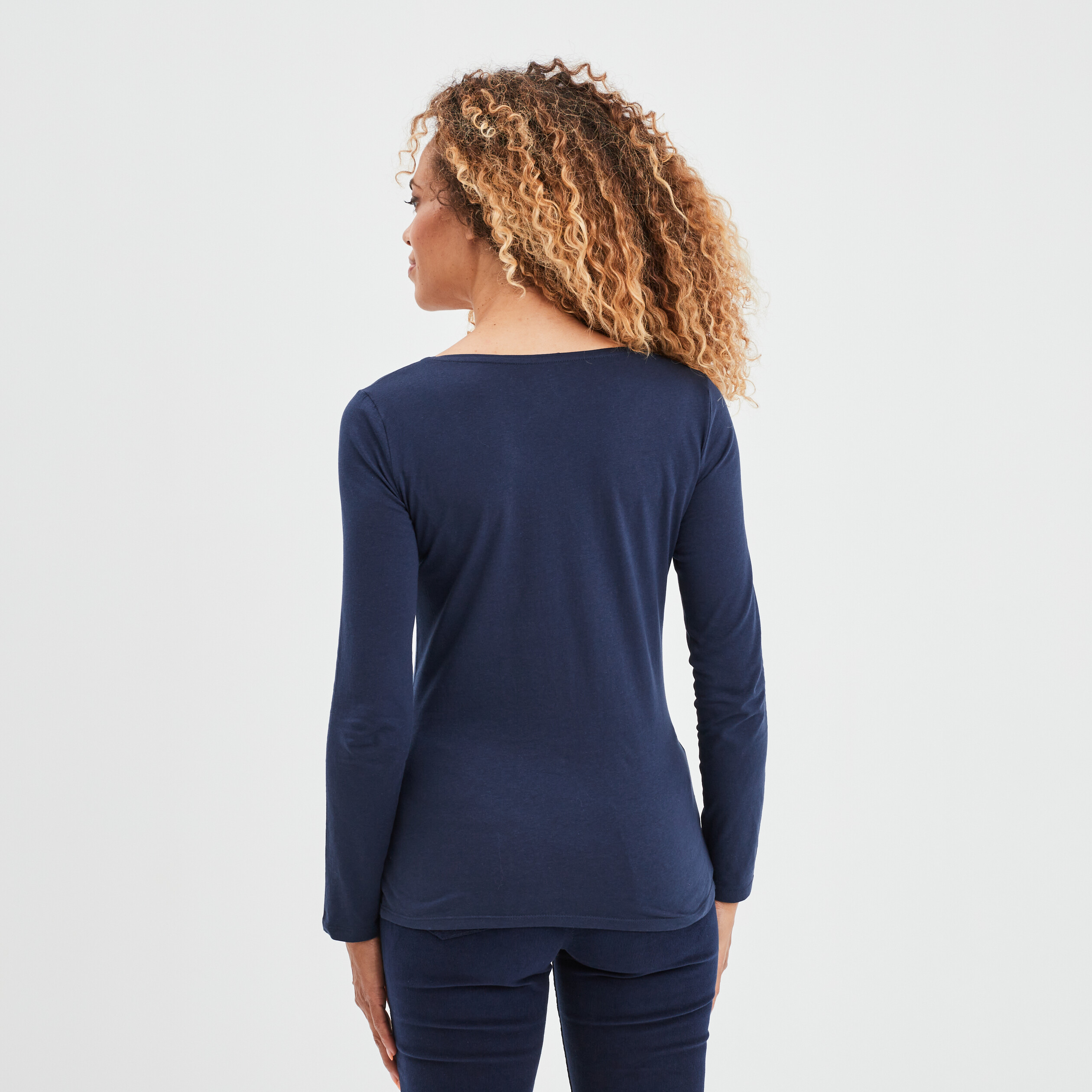 T-shirt coton manches longues bleu marine femme | La Halle