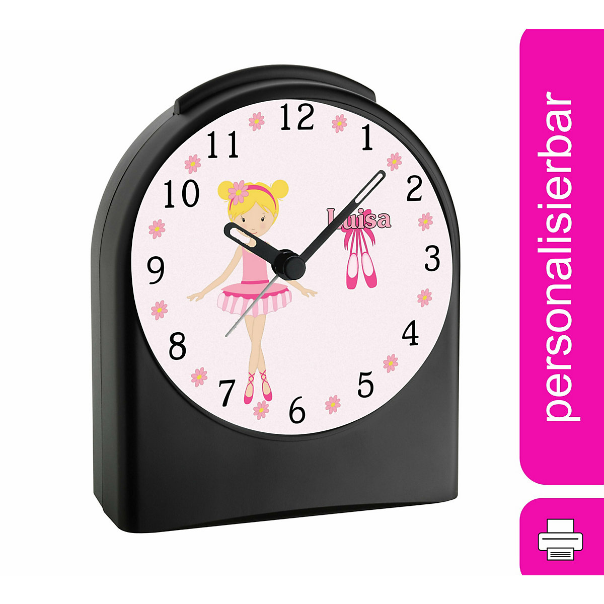 Kinder Funkwecker personalisiert mit Namen Balerina Atom-/Funkuhr, 12-Stunden-Anzeigeformat, Schlummerfunktion, Nachtlicht, Geräuschlos/Ohne Ticken