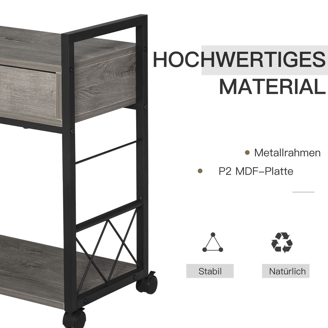 HOMCOM Beistelltisch Servierwagen mit Schublade Ablage Küchenwagen Sideboard