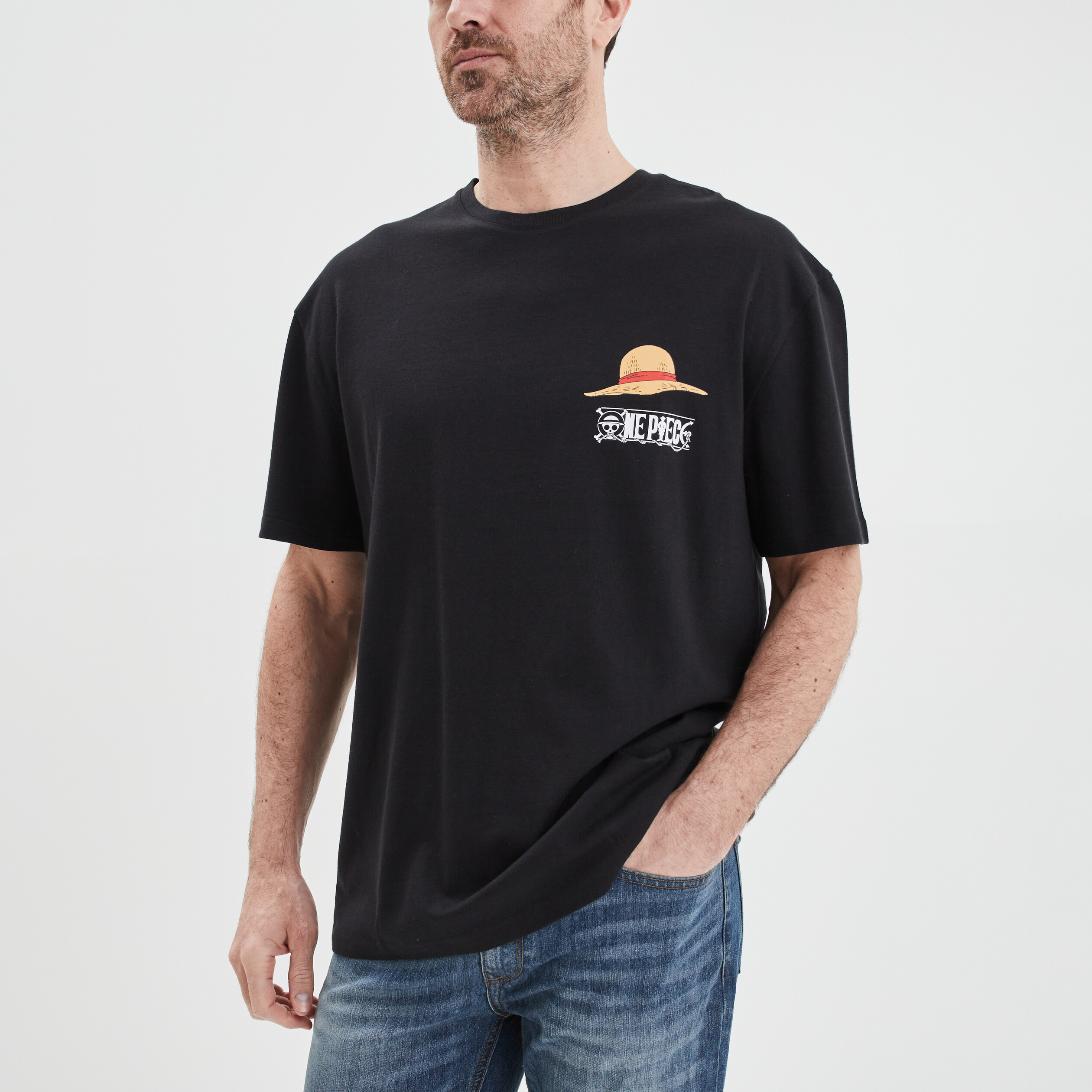 T-shirt manches courtes One Piece noir homme | La Halle