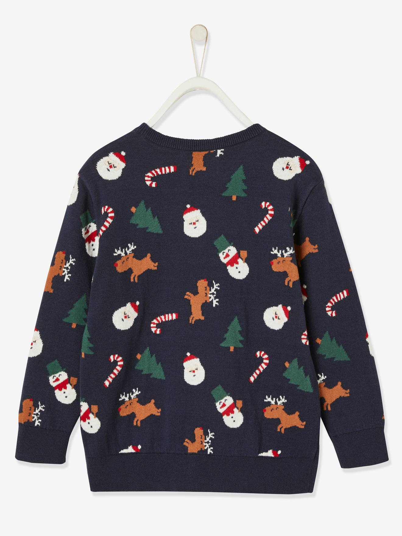 Vertbaudet Jungen Weihnachts-Pullover, Jacquard-Motive Oeko-Tex - dunkelblau