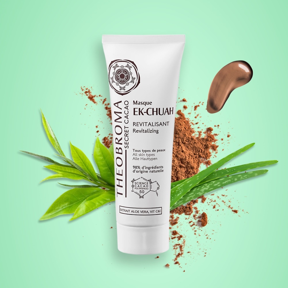 Theobroma Secret Cacao Masque EK-CHUAH, la Force du Cacao Masque Revitalisant .Nourrie en profondeur, hydratation longue durée.