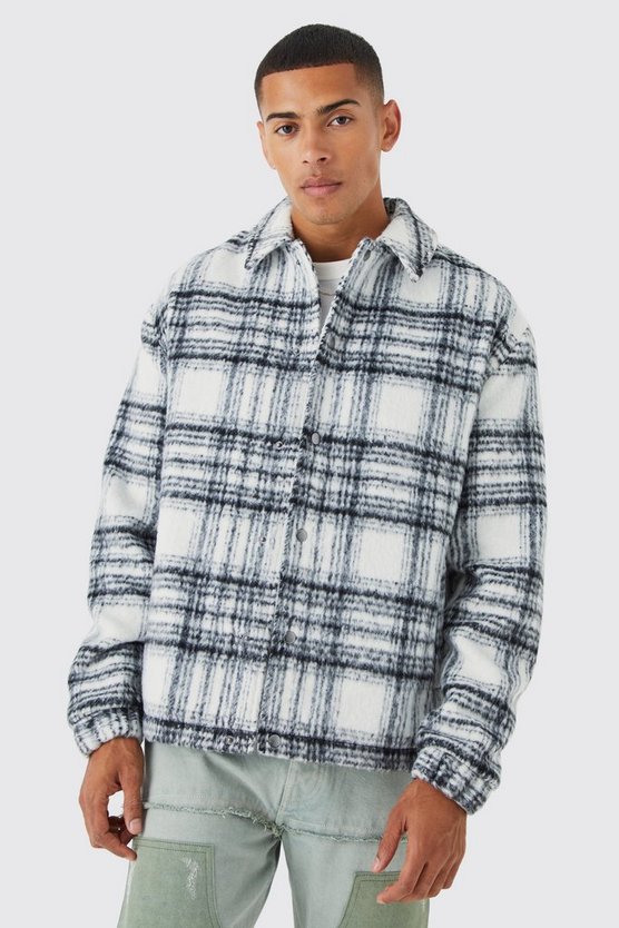 Karierte Oversize Harrington-Jacke in Wolloptik