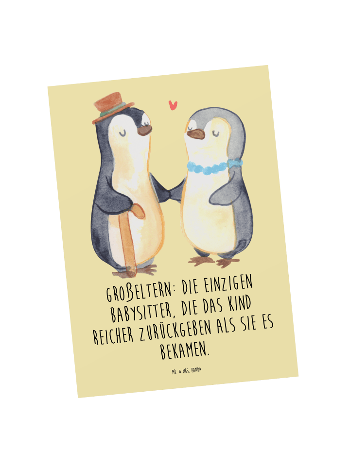 Mr. & Mrs. Panda Postkarte Großeltern Babysitter mit Spruch in Gelb Pastell günstig kaufen onesize