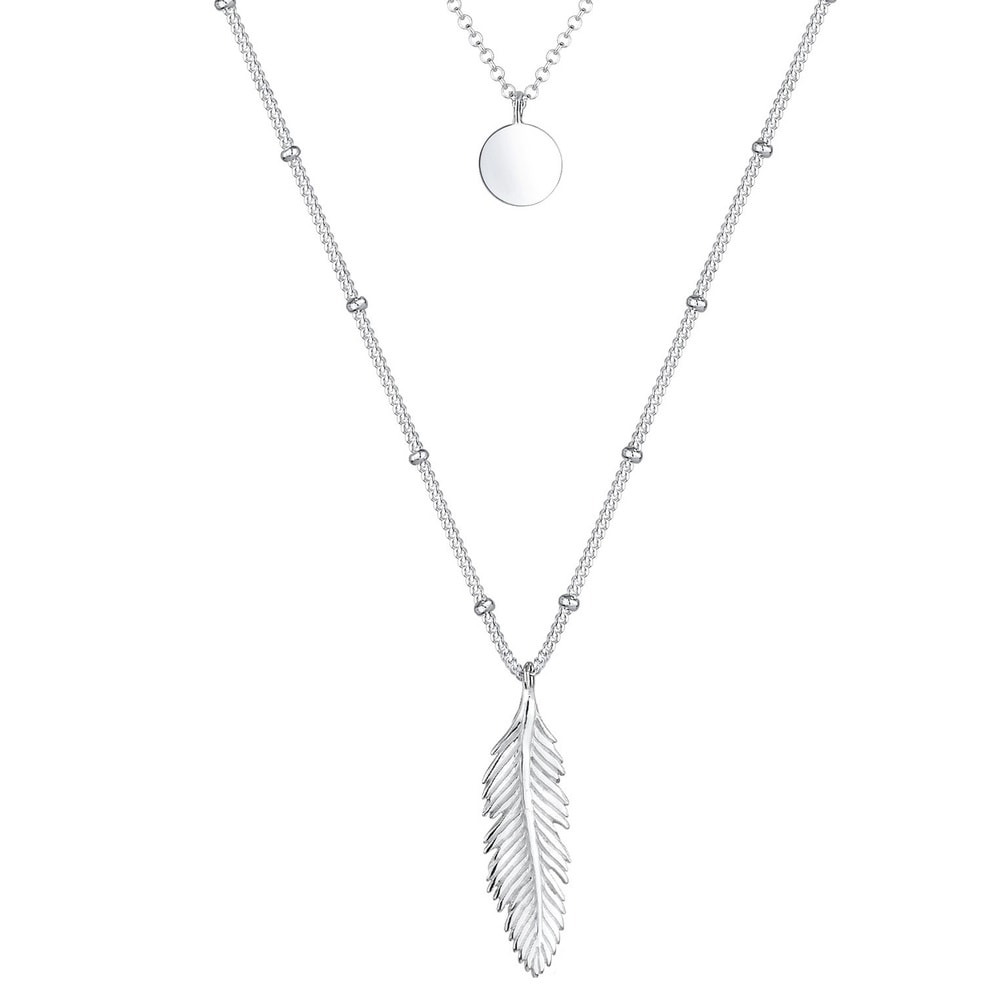 Elli Elli Collier Plume Layer Pierre de Lune Collier Femme - (925/1000) Argent collier