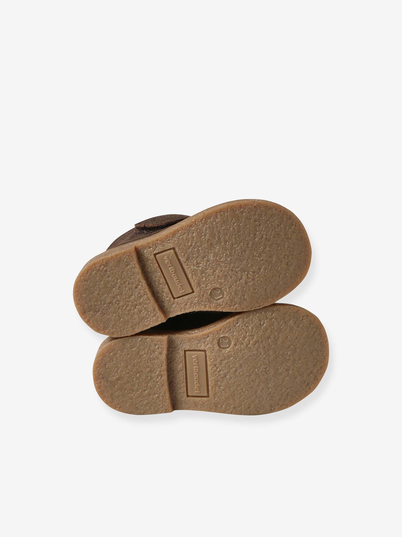 Bottines en cuir scratchées et zippées bébé marron