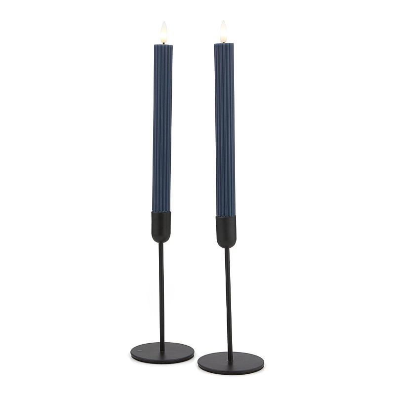 Vie Selected Kronelys 2-pk 24 cm LED rille dyp blå