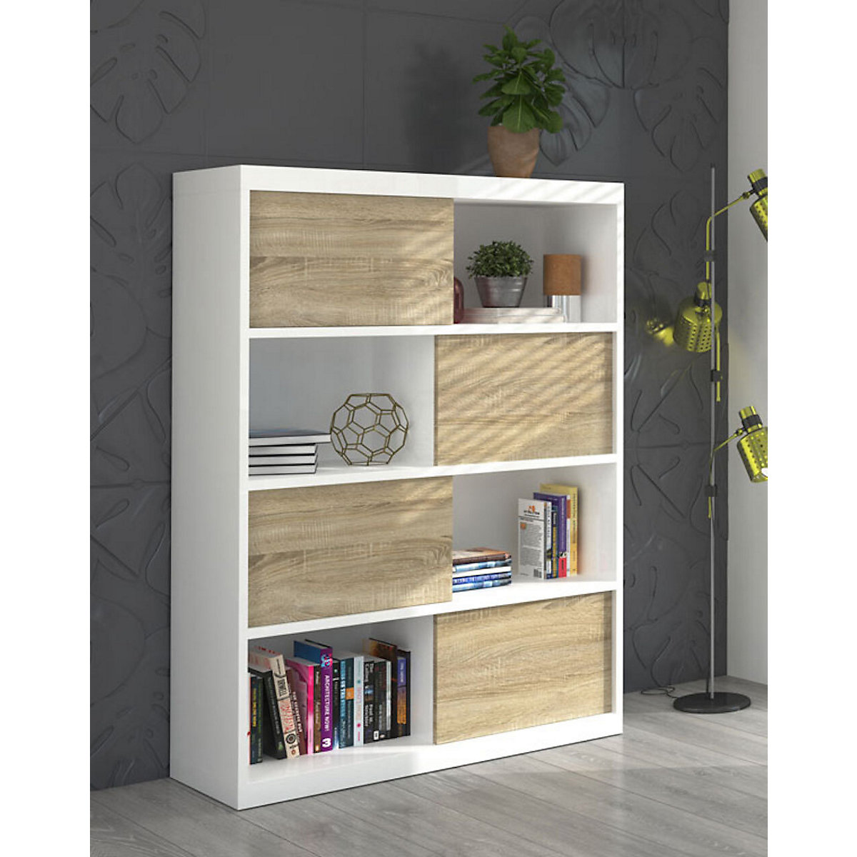 Bücherregal Regal Kora 115x37x179cm weiß Artisan Eiche