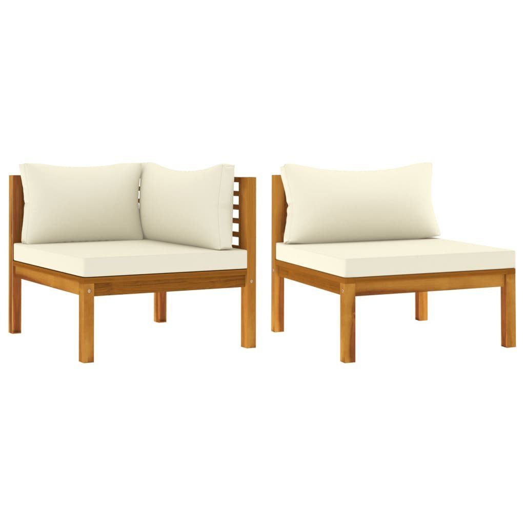vidaXL Loungesofa 2-tlg. Sofagarnitur mit Cremeweißen Kissen Massivholz Akazie, 1 Teile