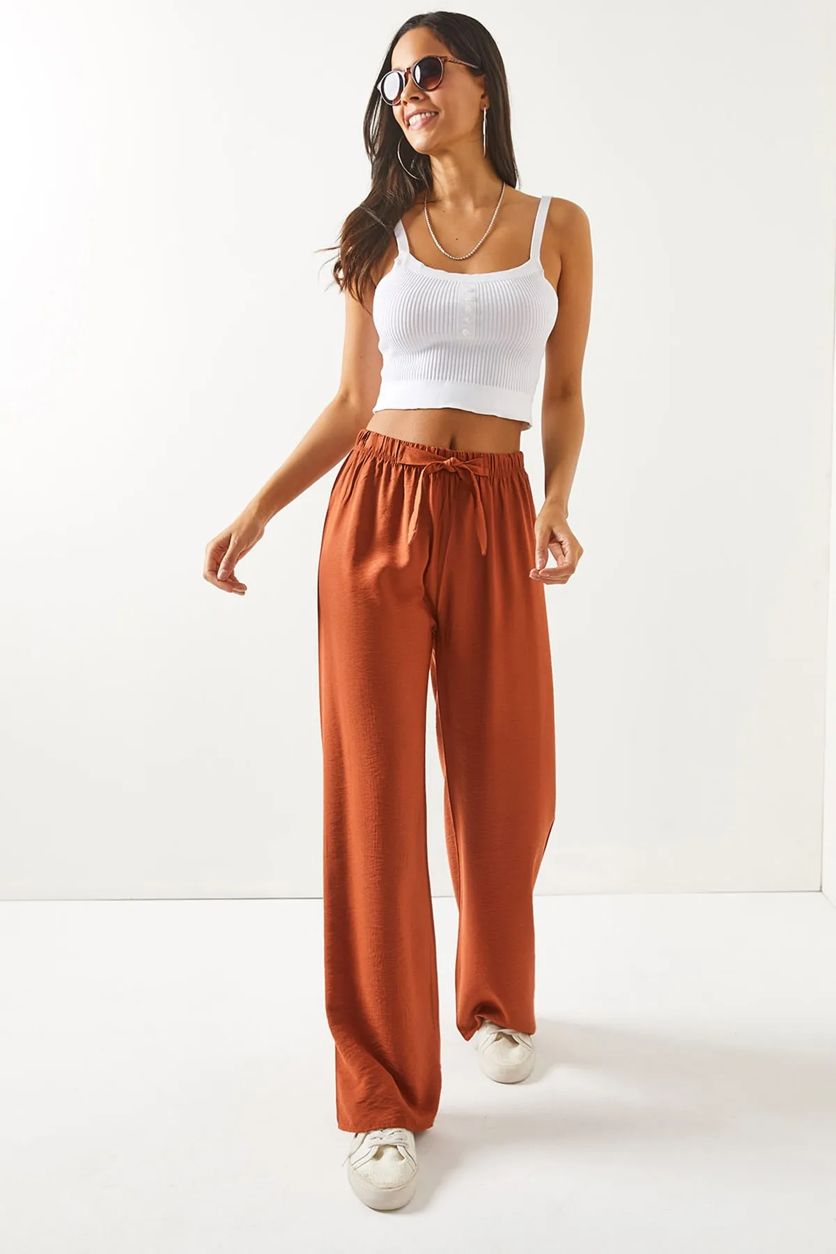 Olalook  Damen-Palazzo-Ayrobin-Hose mit Zwiebelhautgürtel und elastischem Bund PNT-19000200