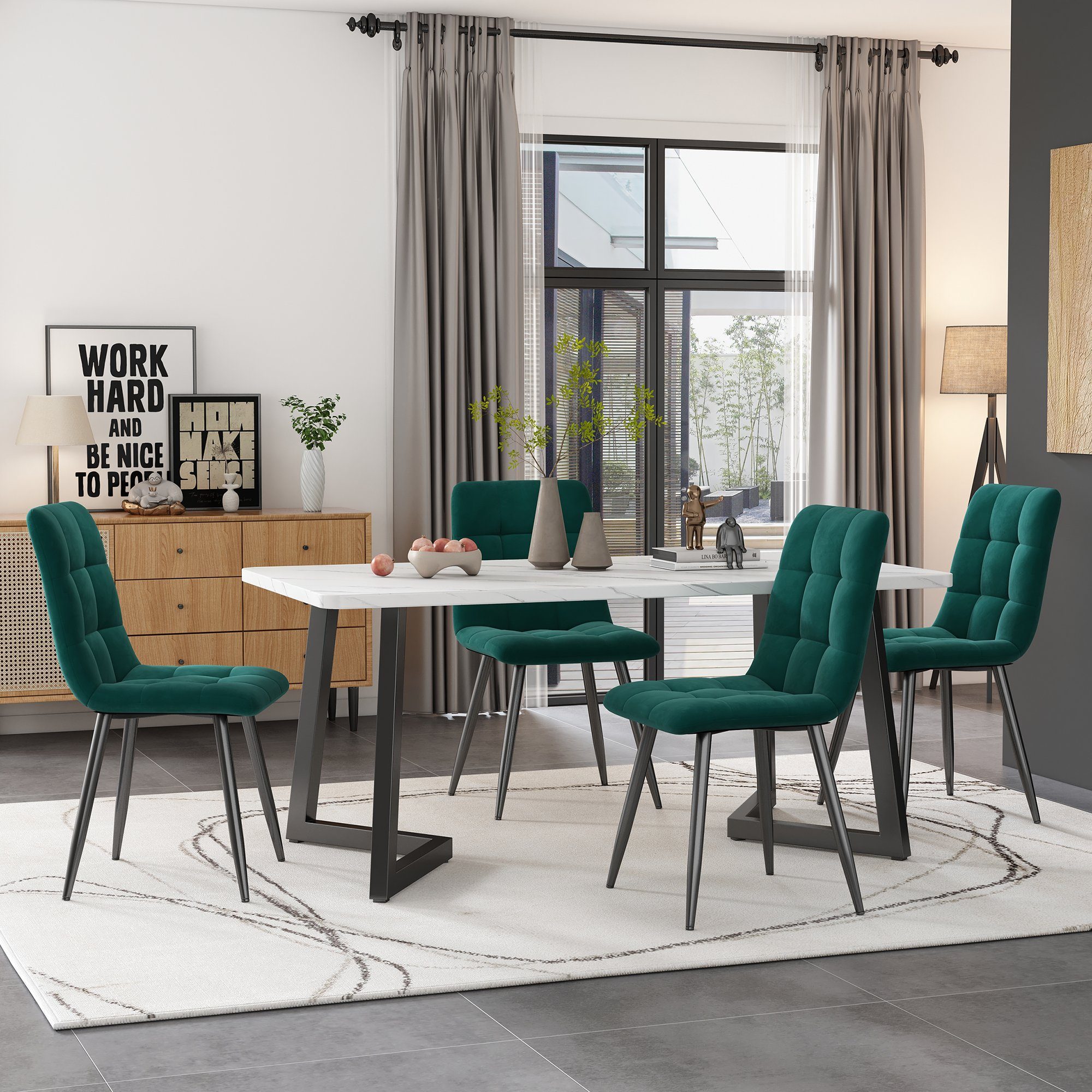 OKWISH Esstisch Rechteckiger Esstisch aus Moderner Marmor Küchentisch (Gestell aus Metall), mit Metallbeinen für Esszimmer Wohnzimmer