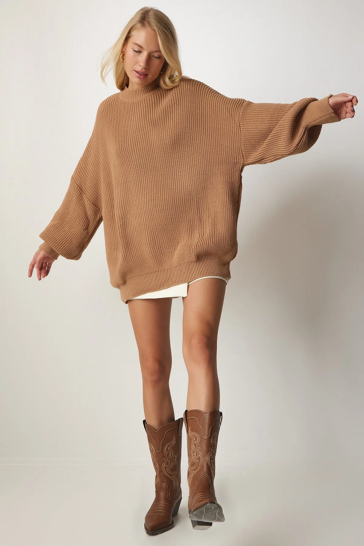 Happiness İstanbul  Damen-Strickpullover „Biscuit“ in Übergröße, Basic, mx00126