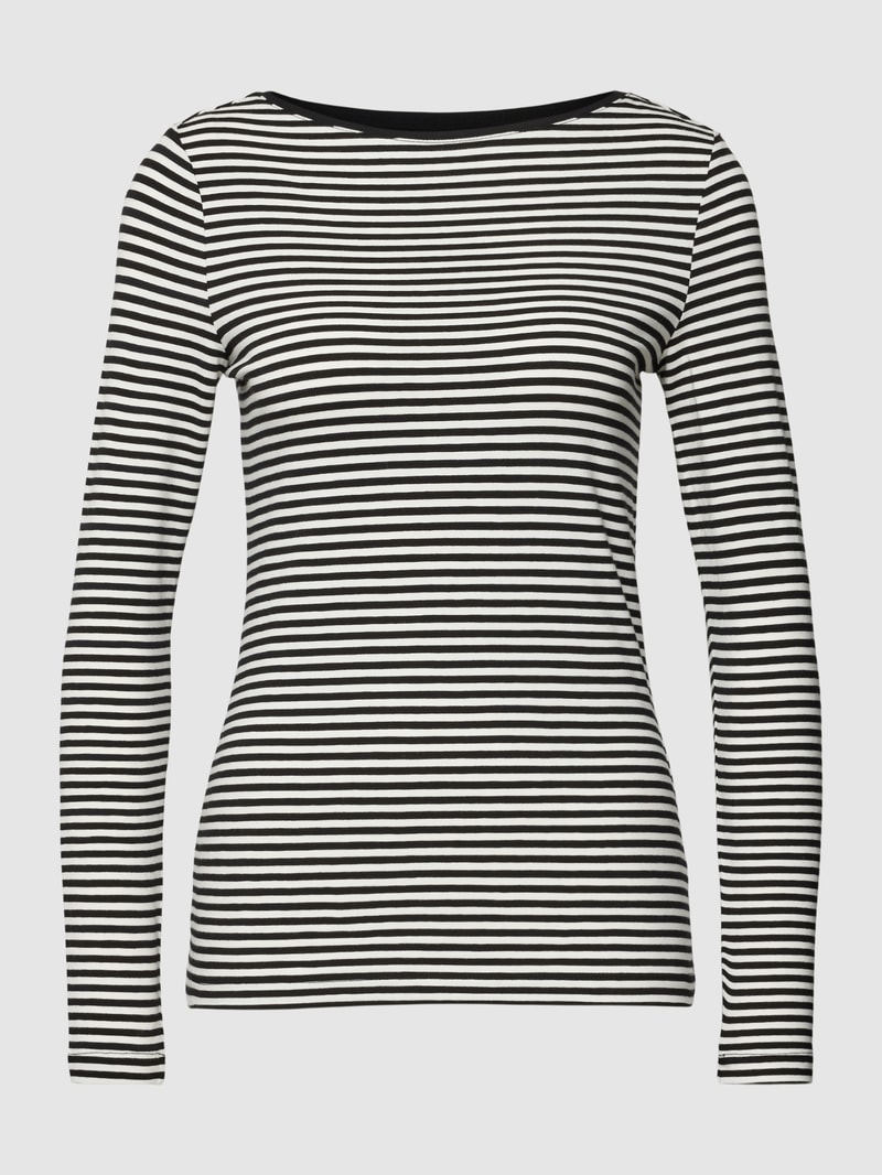 Longsleeve mit Streifenmuster und U-Boot-Ausschnitt in schwarz