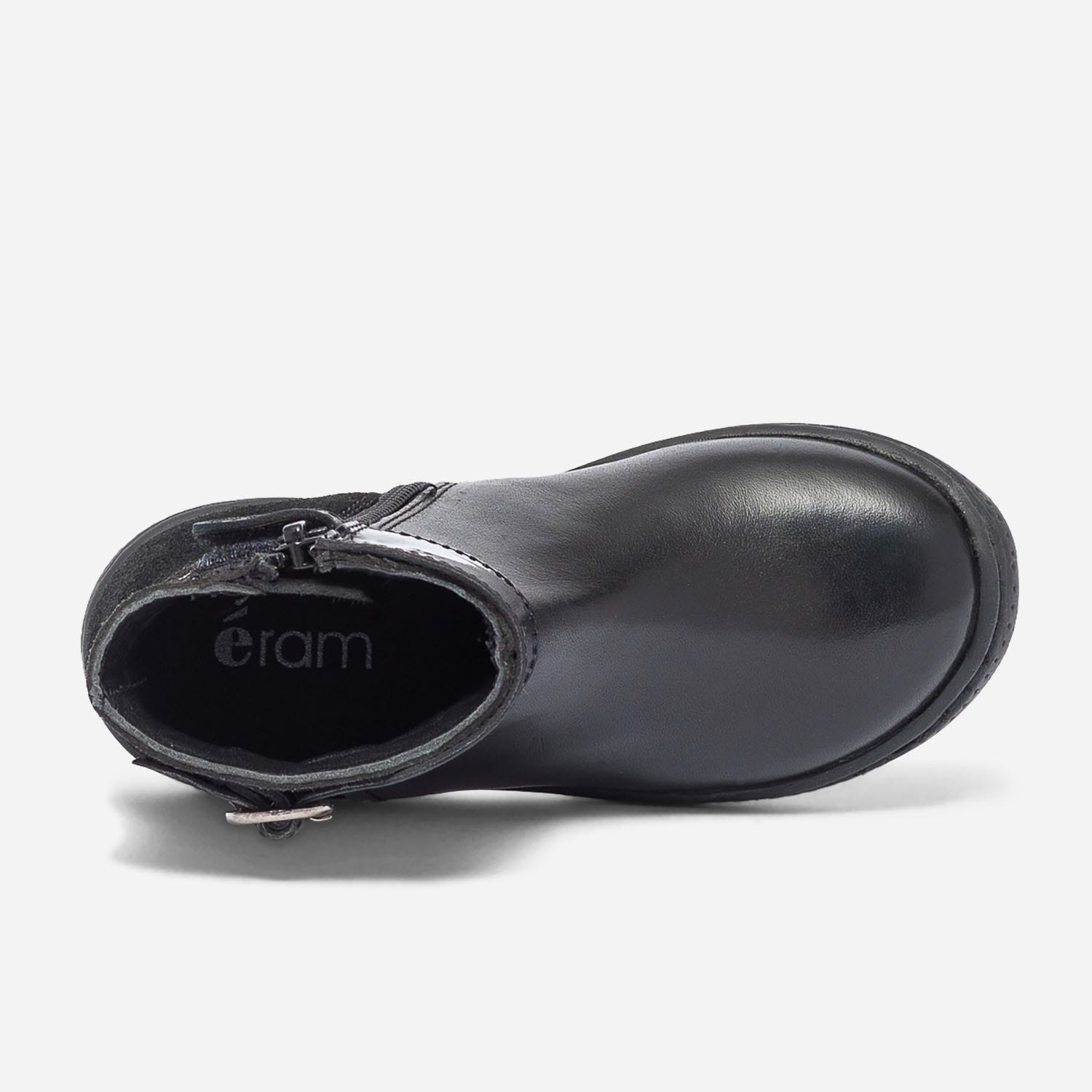 Boots noir bi matière à boucle vernie