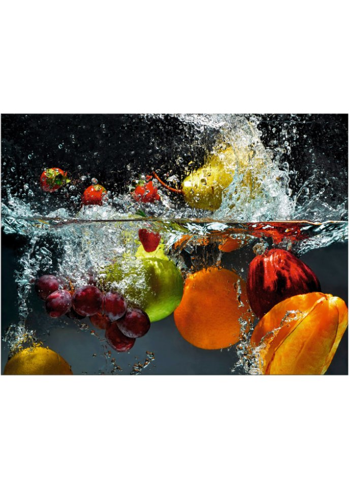 Glasbild mit Früchte im Wasser