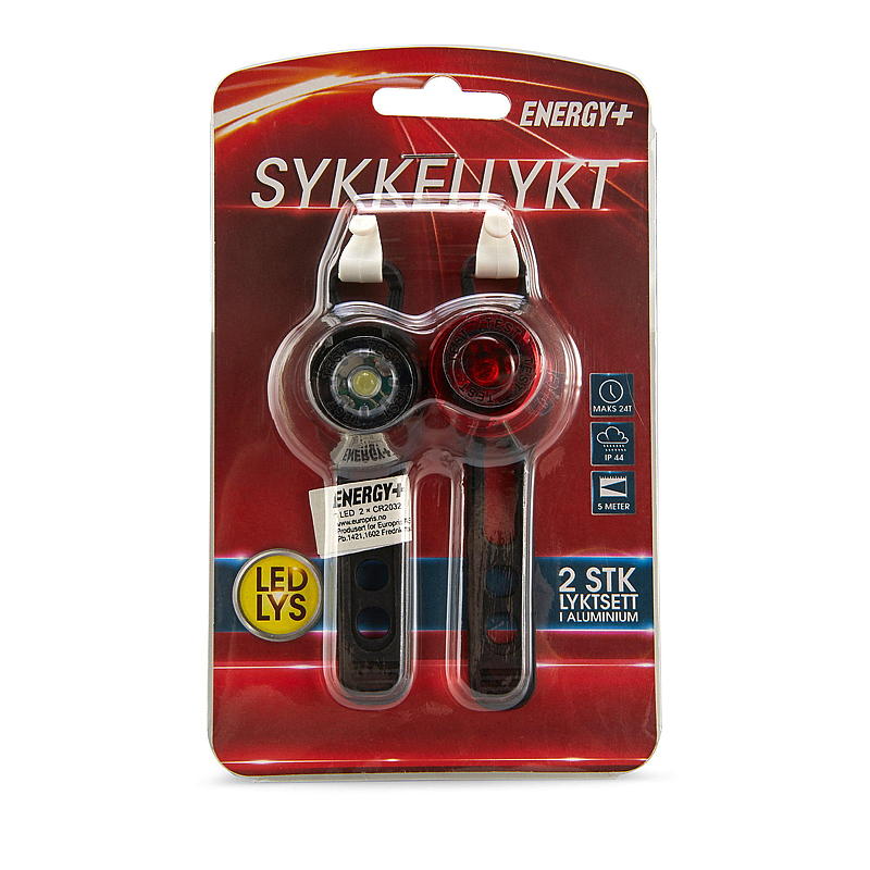 Energy Sykkellyktsett m/LED-lys rød & hvit