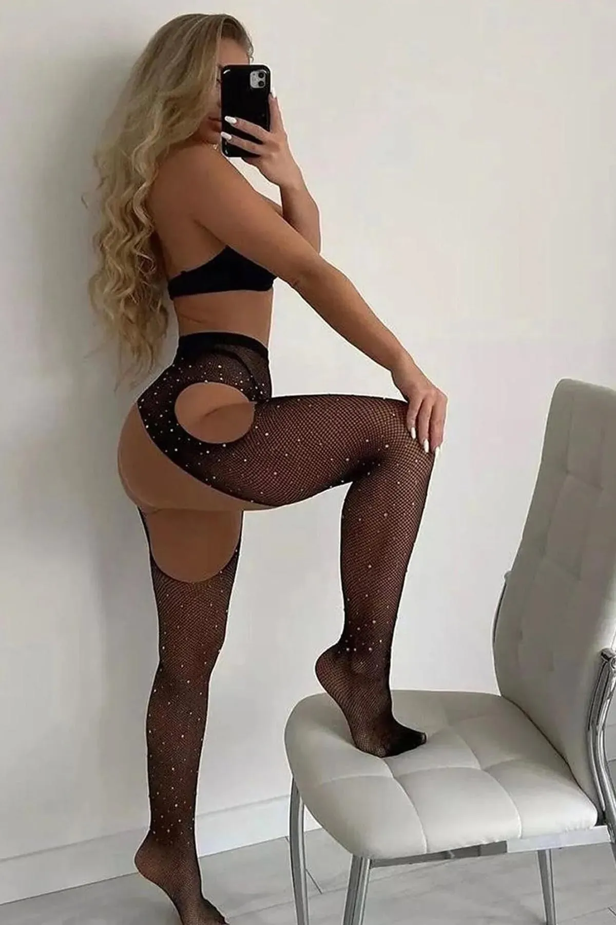 Merry See  Fantasievolle Sexy Strumpfhose mit Fischnetz-Strumpfband-Optik