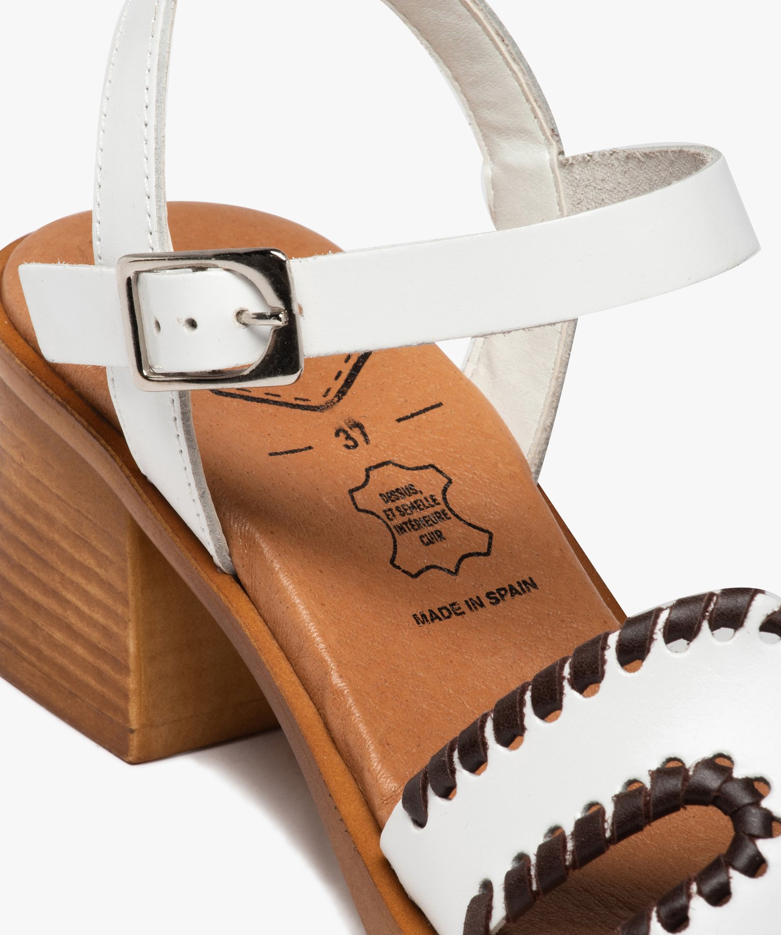 Sandales femme à talon carré dessus cuir uni - Tanéo blanc | GEMO